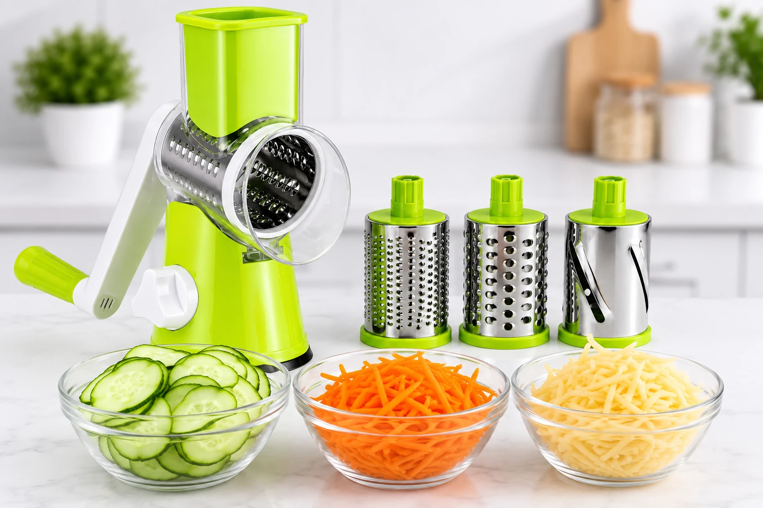 ManaraZone multi-blade vegetable slicer arranged for storage